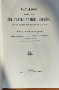 Portada libro : Catálogo bibliográfico y bibliográfico del teatro antiguo español. Desde sus orígenes hasta medi...