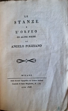 Portada libro : Le stanze e l'orfeo ed altre poesie di Angelo Poliziano