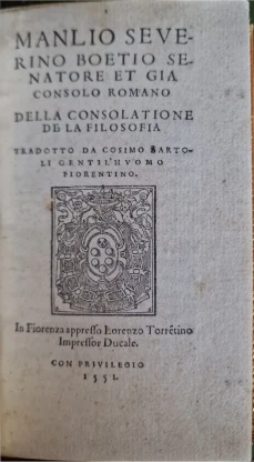 Portada libro : Manlio Severino Boetio Senatore et Gia Consolatione de la Filosofia