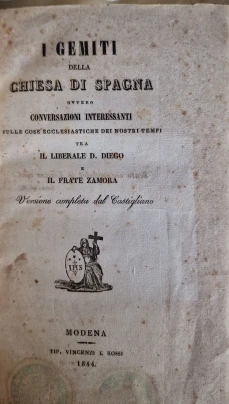 Portada libro : I gemiti della chiesa di Spagna ovvero conversazioni interessanti sulle cose ecclesiastiche dei nost....