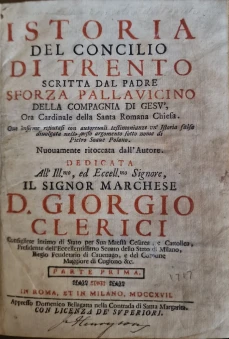 Portada libro : Istoria del Concilio di Trento scritta dal padre Sforza Pallavicino della Compagnia di Gesù poi Card...