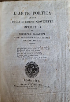 Portada libro : L'arte poetica aduso degli studiosi Giovenetti Operetta di Giuseppe Sallusti