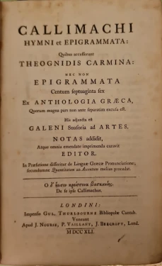 Portada libro : Callimachi hymni et epigrammata