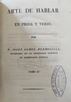 Portada libro : Arte de hablar en prosa y verso por D. Josef Gómez Hermosilla