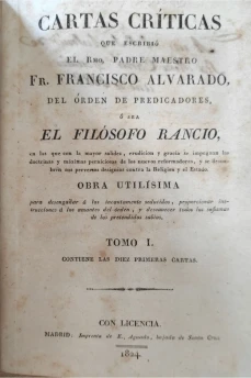 Portada libro : Cartas críticas que escribió el Rmo. Padre Maestro Fr. Francisco Alvarado, del Orden de Predicadore...