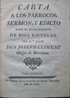 Portada libro : Carta a los parrocos, sermon, y edicto sobre el establecimiento de diez escuelas