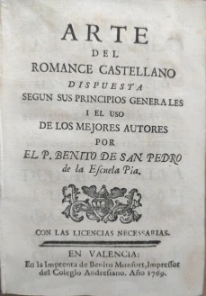 Portada libro : Arte del romance castellano : dispuesta segun sus principios generales i el uso de los mejores autor....