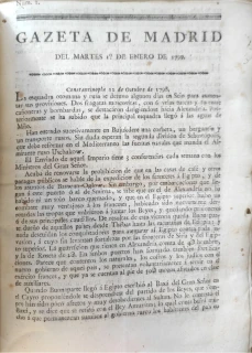 Portada libro : Gazeta de Madrid del martes 1 de enero de 1799. Núm. 1