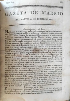 Portada libro : Gazeta de Madrid del martes 25 de agosto de 1801. Núm. 81