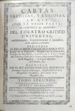 Portada Libro : Cartas eruditas, y curiosas, en que, por la mayor parte se continúa el designio del Teatro crítico ...
