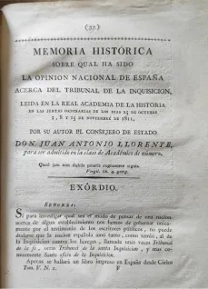 Portada Libro : Memoria histórica sobre cual ha sido la opinión Nacional de España acerca del Tribunal de la Inqui...