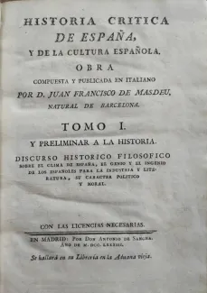 Portada Libro : Historia crítica de España, y de la cultura española. Obra compuesta y publicada en italiano por D...