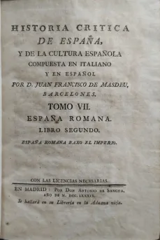 Portada Libro : Historia crítica de España, y de la cultura española. Compuesta en italiano y en español por D. J...