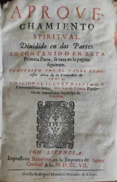 Portada libro : Aprovechamiento espiritual dividido en dos partes