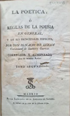 Portada libro : La Poética, ó Reglas de la poesía en general, y de sus principales especies