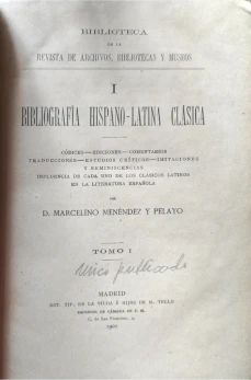 Portada libro : Bibliografía hispano-latina clásica. Tomo I