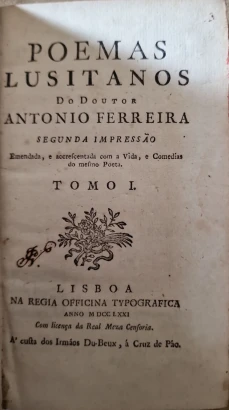 Portada libro : Poemas Lusitanos do Doutor Antonio Ferreira. Tomo I