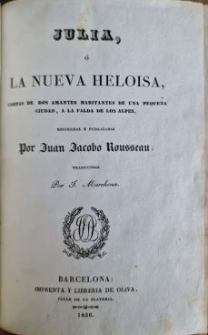 Portada libro : Julia, la nueva Heloisa, cartas de dos amantes habitantes