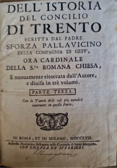 Portada libro : Istoria del Concilio di Trento scritta dal padre Sforza Pallavicino della Compagnia di Gesù poi Card...
