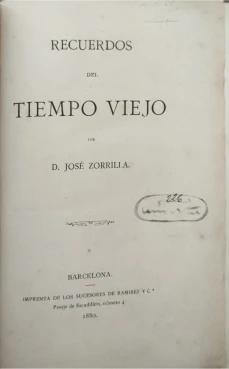 Portada libro : Recuerdos del Tiempo Viejo por D. José Zorrilla