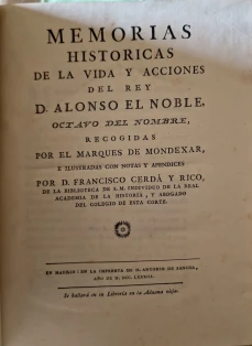 Portada libro : Memorias historicas de la vida y acciones del rey D. Alonso el noble, octavo del nombre
