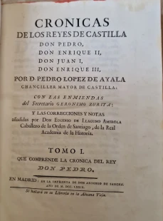 Portada libro : Cronica de los reyes Don Pedro, Don Enrique II, Don Juan I, Don Enrique III.
