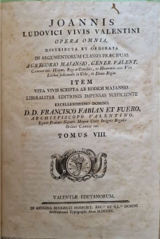 Portada libro : Joannis Ludovici Vivis Valentini opera omnia / distributa et ordinata in argumentorum classes praeci....