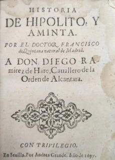 Portada libro : Historia de Hipolito y Aminta.