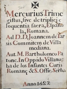 Portada libro : Mercurius Trimegistus, sive de triplici Eloquentia, Sacra, Española, Romana