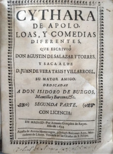 Portada libro : Cythara de Apolo. Loas y comedias. Segunda parte.