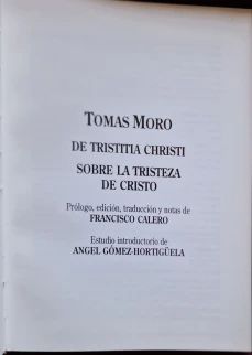 Portada libro : Tristitia Christi sobre la tristeza de Cristo