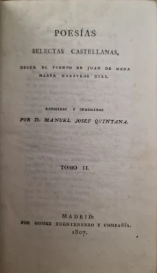 Portada libro : Poesías selectas castellanas, desde el tiempo de Juan de Mena hasta nuestros dias / recogidas y orde...