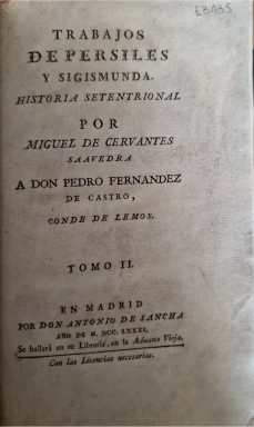 Portada libro : Trabajos de Persiles y Sigismunda / compuestos por Miguel de Cervantes Saavedra