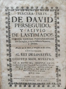 Portada libro : Tercera parte de David perseguido, y alivio de lastimados.