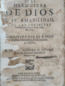 Portada libro : De la hermosura de Dios y su amabilidad por las infinitas perfecciones del Ser Divino