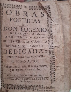 Portada libro : Obras poéticas de don Eugenio Gerardo Lobo.