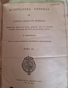 Portada libro : Agricultura General Corregida segun el testo original de la primera edición publicada en 1513 por el...