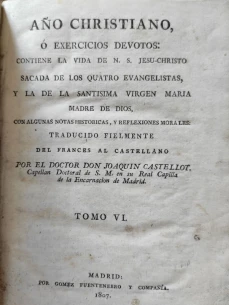Portada libro : Año Christiano ó Exercicios devotos. Contiene la vida de N. S. Jesu-Christo. Sacada de los cuatro e...