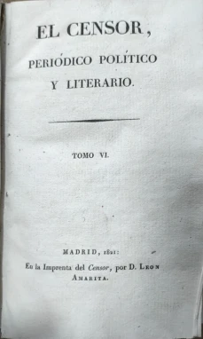 Portada libro : El Censor, periódico político y literario. Tomo VI.