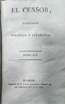 Portada libro : El Censor, periódico político y literario. Tomo XIV.