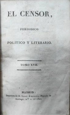 Portada libro : El Censor, periódico político y literario. Tomo XVII.