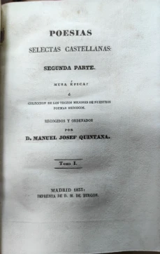 Portada libro : Poesías selectas castellanas, segunda parte. Musa épica o colección de los trozos mejores de nuest...