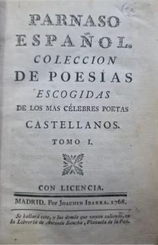 Portada libro : Parnaso español : colección de poesías escogidas de los más célebres poetas castellanos. Tomo I
