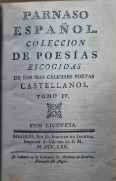 Portada libro : Parnaso español : colección de poesías escogidas de los más célebres poetas castellanos. Tomo IV