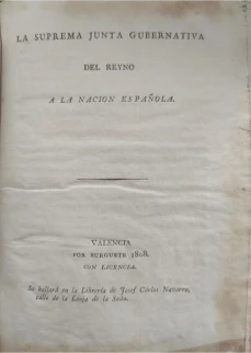 Portada libro : La Suprema Junta Gubernativa del Reyno a la nacion Española