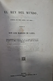 Portada libro : El Rey del mundo : comedia en tres actos.