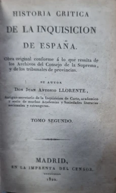 Portada libro : Historia crítica de la Inquisición en España. Tomo II