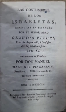 Portada libro : Las costumbres de los israelitas