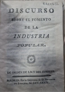Portada libro : Discurso sobre el fomento de la industria popular