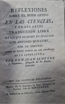 Portada libro : Reflexiones sobre el buen gusto en las ciencias y en las artes